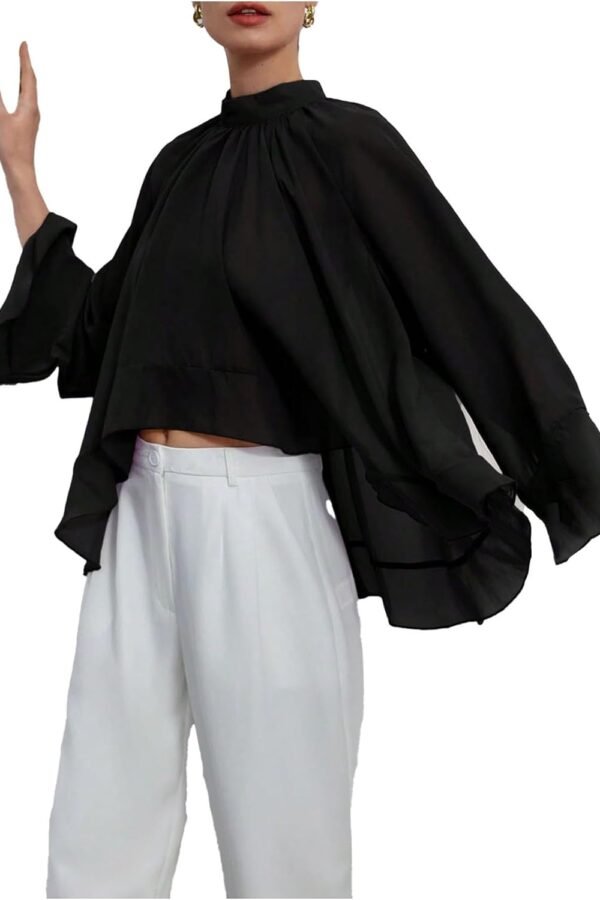 Women's Ruffle Flounce Long Sleeve Blouse Mock Neck Shirts Dressy Chiffon Top