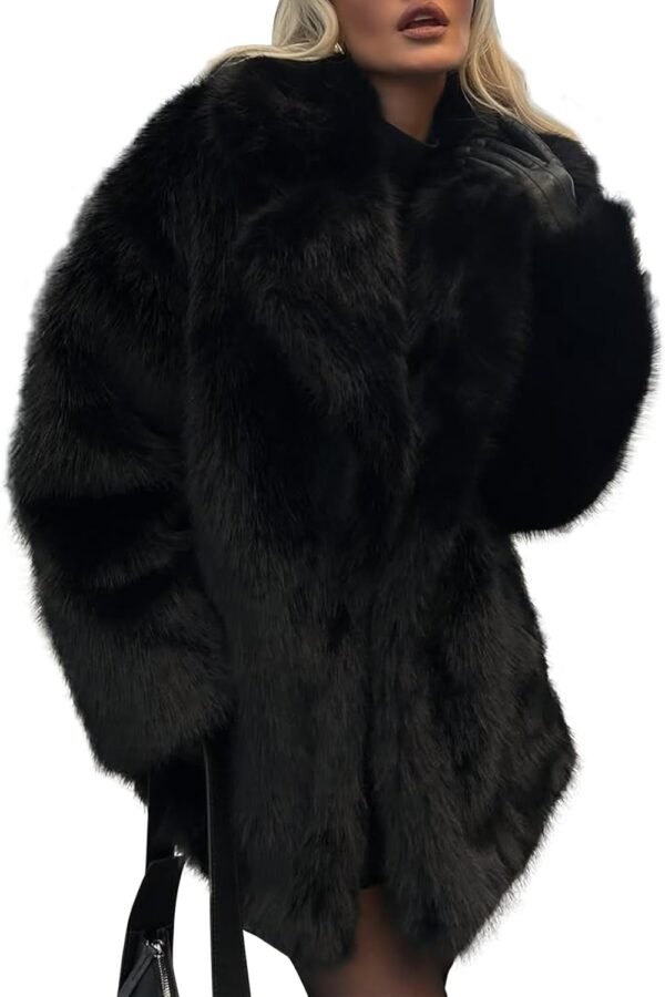 Women's Long Faux Fur Coat Lapel Shaggy Winter Jacket Luxury Warm Furry Open Front Outerwear