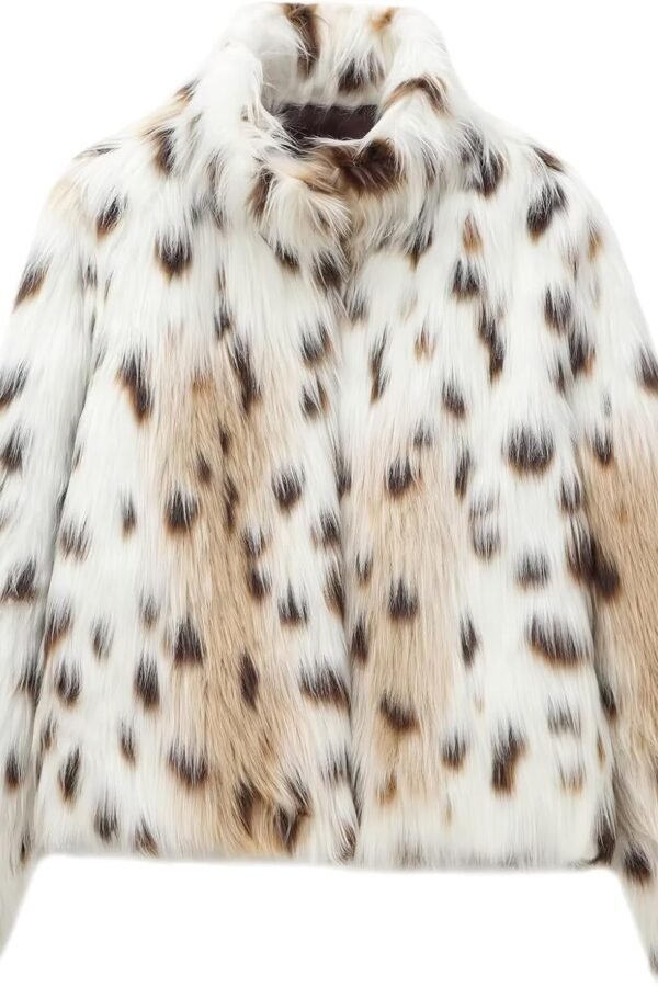 Women's Faux Fur Crop Jacket Long Sleeve Lapel Winter Warm Fluffly Leopard Pure Color Sherpa Coat