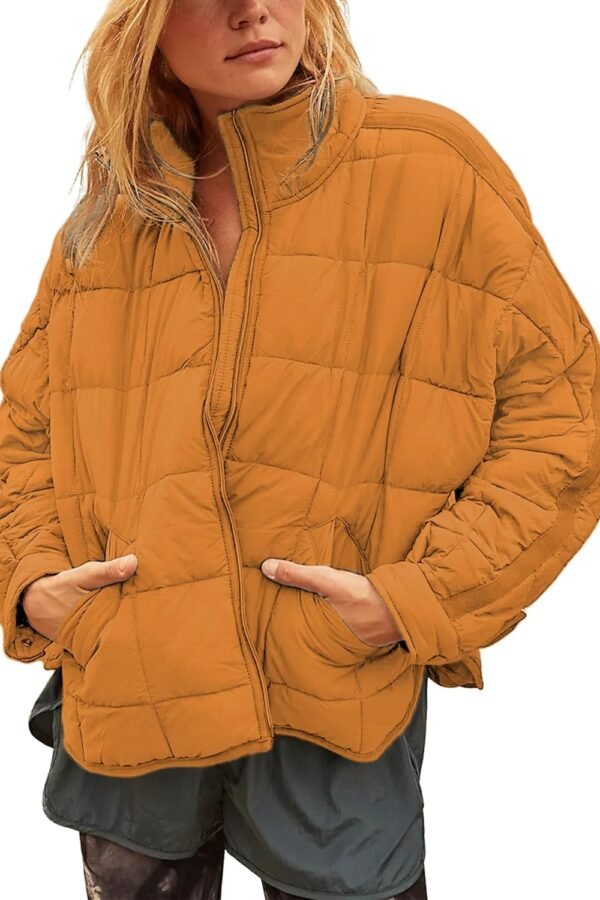 Women Packable Puffer Jacket Long Sleeve Full Zip Lightweight Quilted Coat