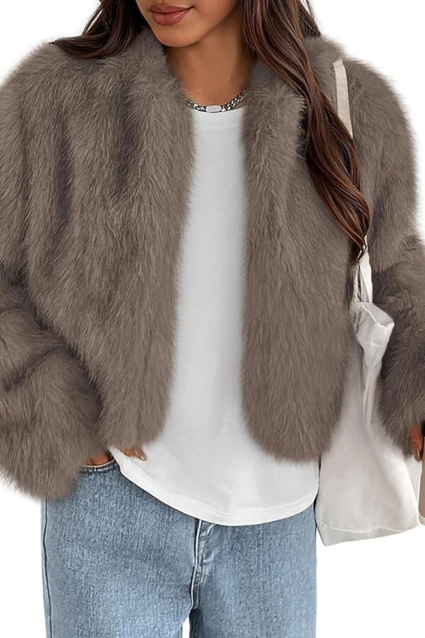 Womens  Winter Coats Fluffy Cropped Faux Fur Jacket Long Sleeve Open Front Shaggy Outerwear Trendy Clothes