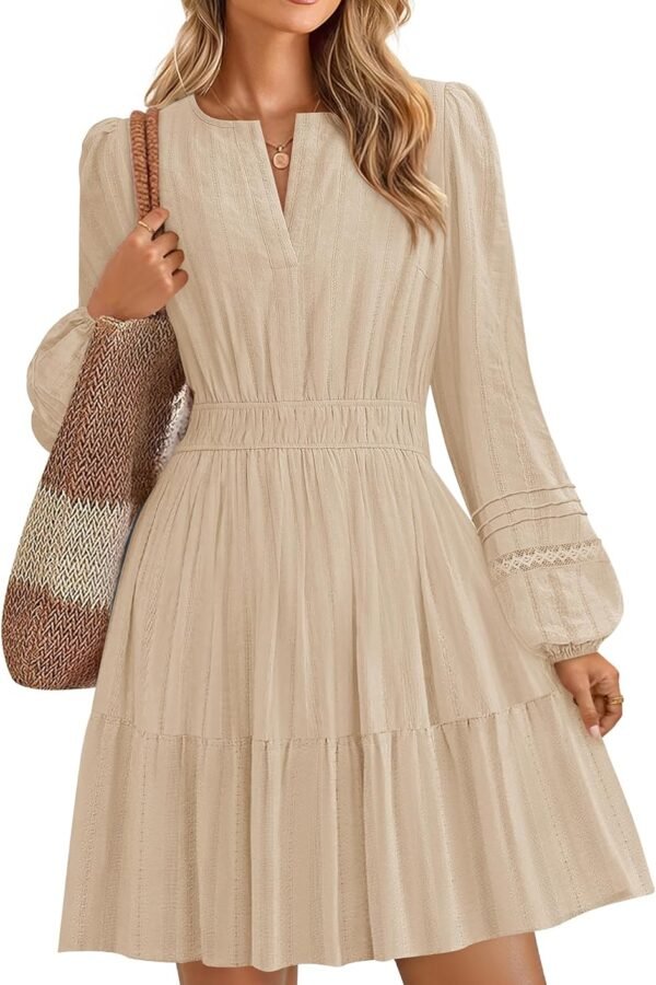 Long Sleeve V Neck Mini Dresses for Women 2025 Fall High Waist Ruffle Pleated A Line Cocktail Party Short Dress