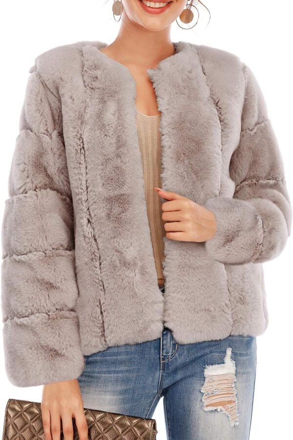Women's Long Sleeve Open Front Fuzzy Faux Fur Coat